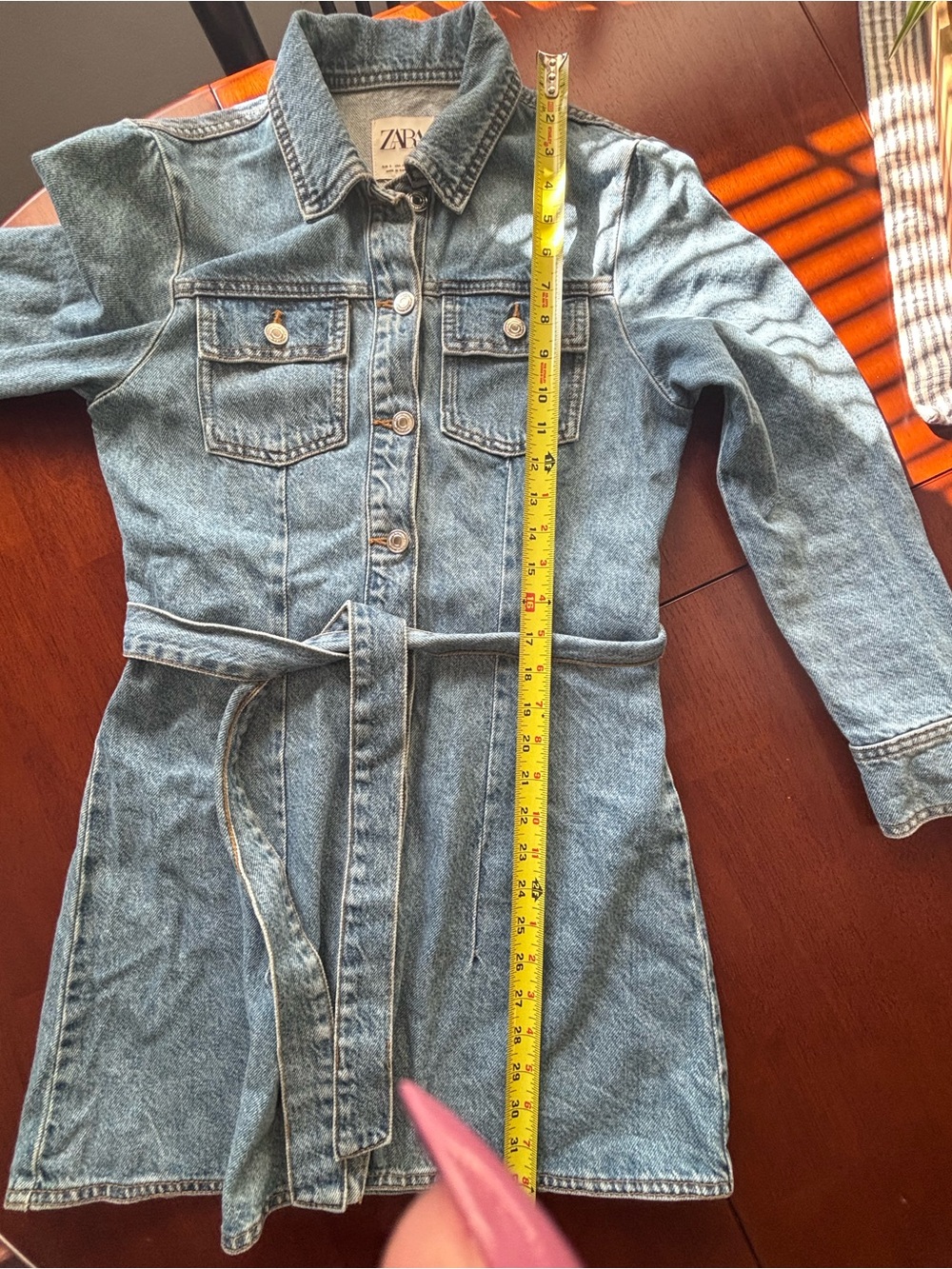 Zara Light Blue Denim Shirt Dress with Logo Tag sz S - Picture 12 of 13
